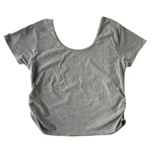 Moral Society Heather Grey Stretch Crop Tee Top Side Gathering Scoop Neck XL NWT